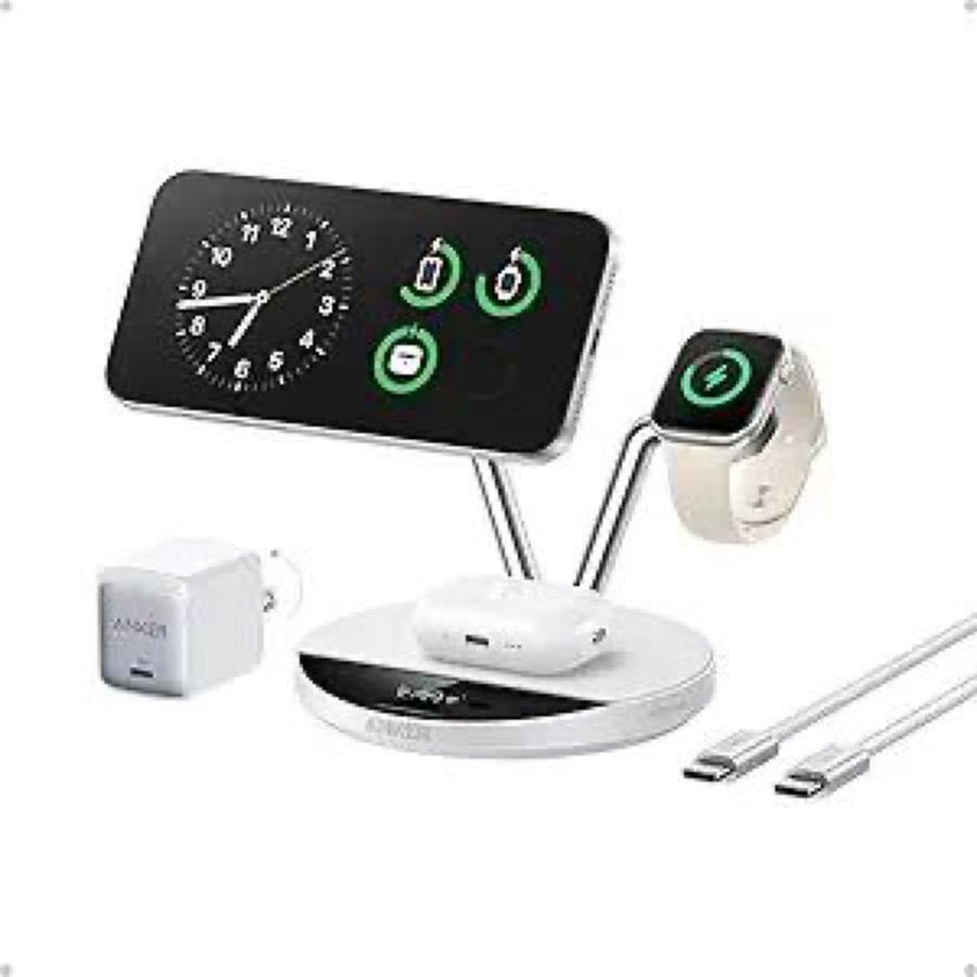 Anker Prime MagSafe Charger Compatible, 3-in-1 Charging Station, Qi2 25W Certified Wireless Charger Dock Stand, Smart Display with TEC Active Cooling, for iPhone 17, Apple Watch, AirPods, and More