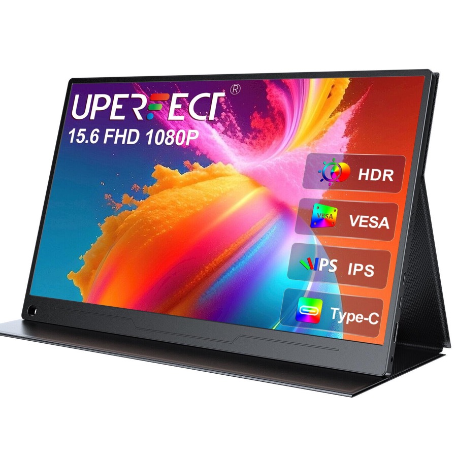 UPERFECT Portable Monitor 15.6 inch, 1080P FHD USB-C Portable Laptop Monitor HDMI Travel Monitor w/VESA & Smart Case, Matte IPS Display Eye Care External Screen for Switch/PS5/PC/Phone
