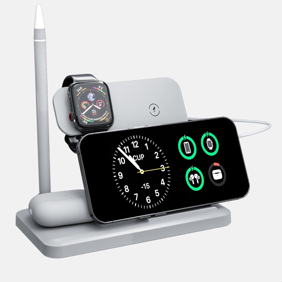 Wireless Charging Station Charger Stand - 4 in 1 Wireless Charger 15W Fast Charging Stand for iPhone 8-16 Series, for iWatch 2-10 Series/Ultra/SE, for AirPods4/3/2/Pro, for Apple Pencil 1st Generation